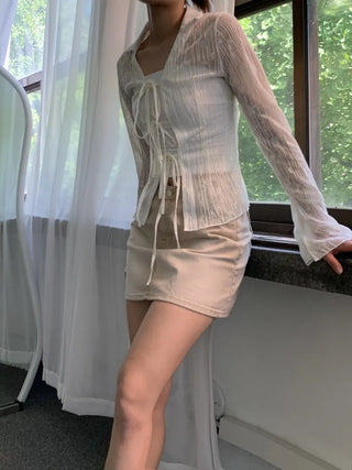 Rose cuff sheer strap shirt
