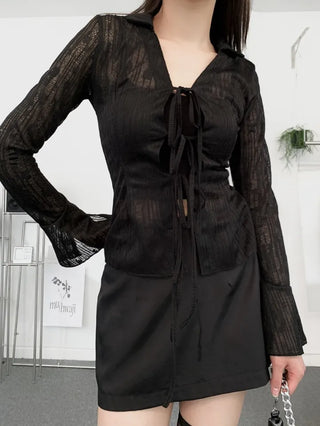 Rose cuff sheer strap shirt