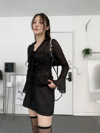 Rose cuff sheer strap shirt