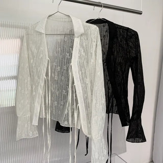 Rose cuff sheer strap shirt