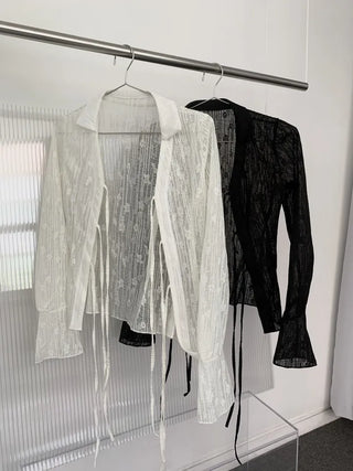 Rose cuff sheer strap shirt