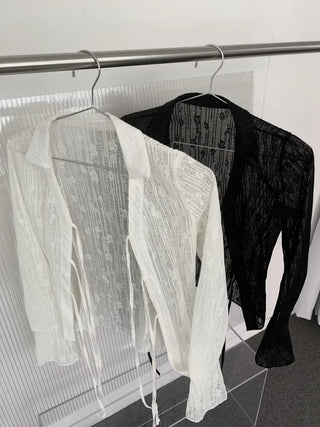 Rose cuff sheer strap shirt