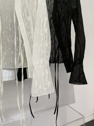 Rose cuff sheer strap shirt