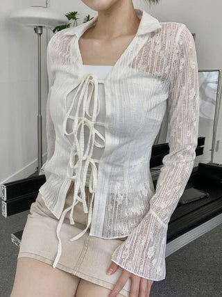 Rose cuff sheer strap shirt