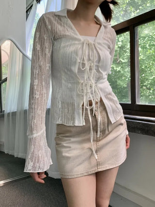 Rose cuff sheer strap shirt