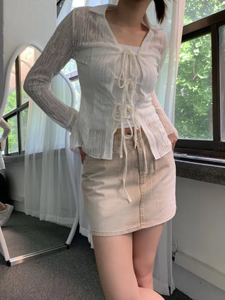 Rose cuff sheer strap shirt