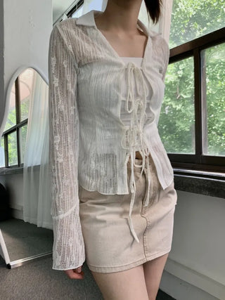 Rose cuff sheer strap shirt