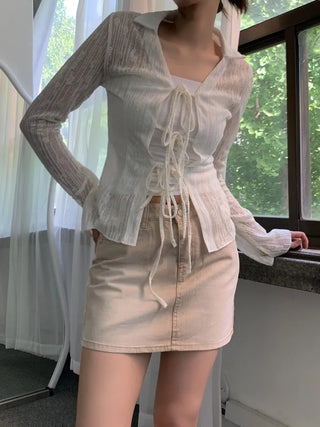 Rose cuff sheer strap shirt