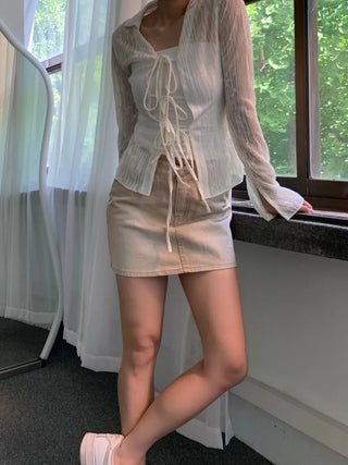 Rose cuff sheer strap shirt