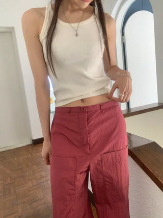 Nylon rustling loose fit wide rough pants