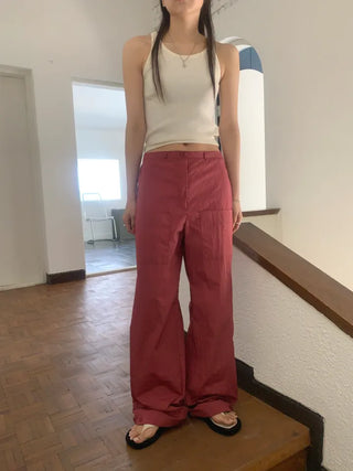 Nylon rustling loose fit wide rough pants