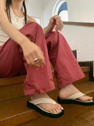 Nylon rustling loose fit wide rough pants