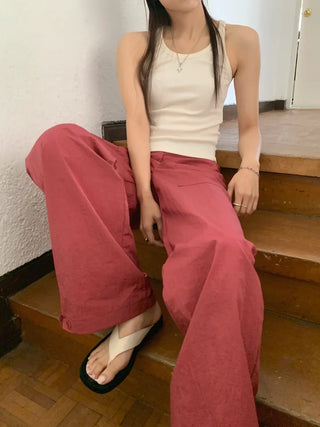 Nylon rustling loose fit wide rough pants