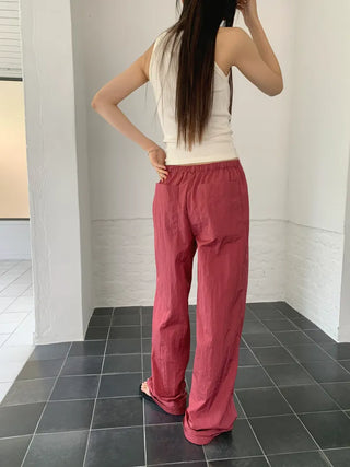 Nylon rustling loose fit wide rough pants