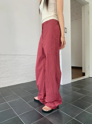 Nylon rustling loose fit wide rough pants