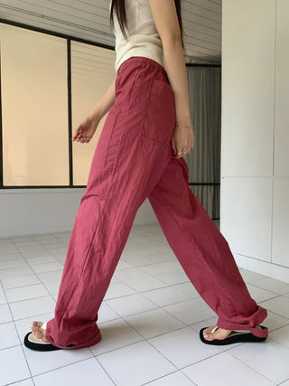 Nylon rustling loose fit wide rough pants
