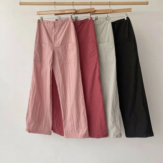 Nylon rustling loose fit wide rough pants