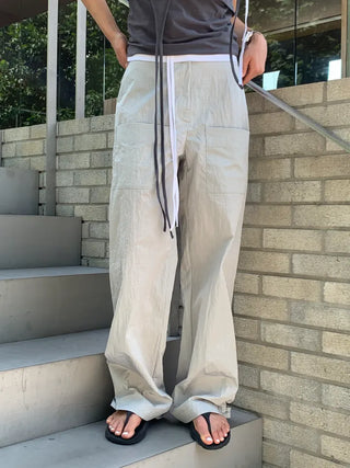 Nylon rustling loose fit wide rough pants