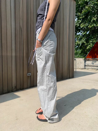 Nylon rustling loose fit wide rough pants