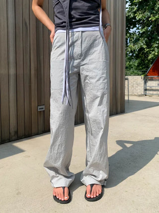 Nylon rustling loose fit wide rough pants