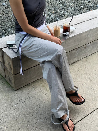 Nylon rustling loose fit wide rough pants