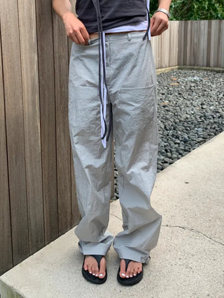 Nylon rustling loose fit wide rough pants