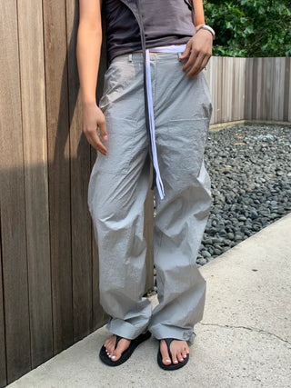 Nylon rustling loose fit wide rough pants