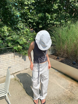 Nylon rustling loose fit wide rough pants