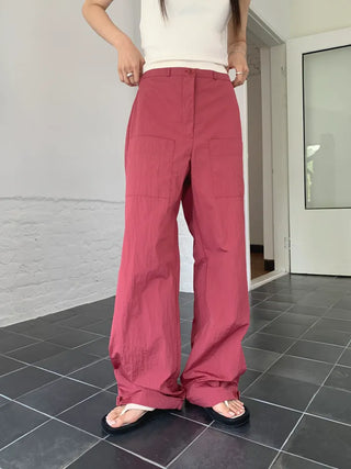 Nylon rustling loose fit wide rough pants