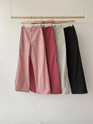 Nylon rustling loose fit wide rough pants