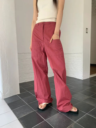 Nylon rustling loose fit wide rough pants