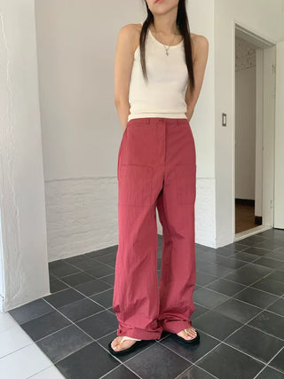 Nylon rustling loose fit wide rough pants