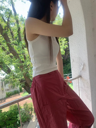 Nylon rustling loose fit wide rough pants