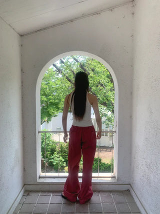 Nylon rustling loose fit wide rough pants