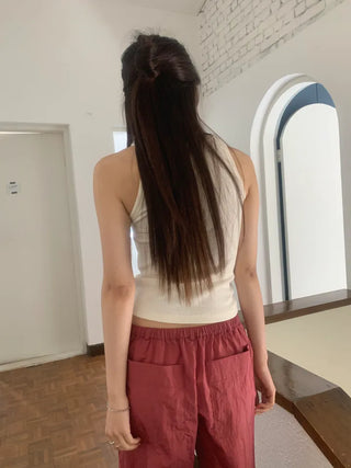 Nylon rustling loose fit wide rough pants