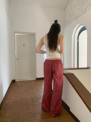 Nylon rustling loose fit wide rough pants