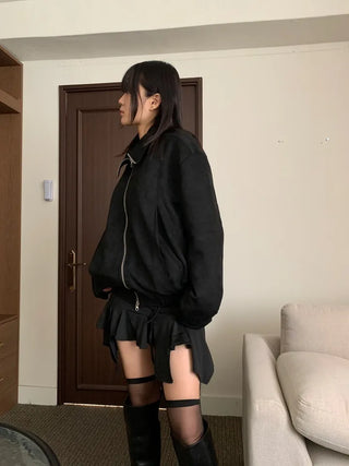 Suede Overfit Quilted Jacket