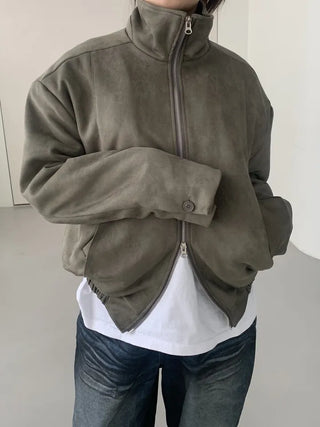 Suede Overfit Quilted Jacket