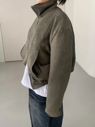 Suede Overfit Quilted Jacket
