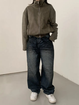 Suede Overfit Quilted Jacket