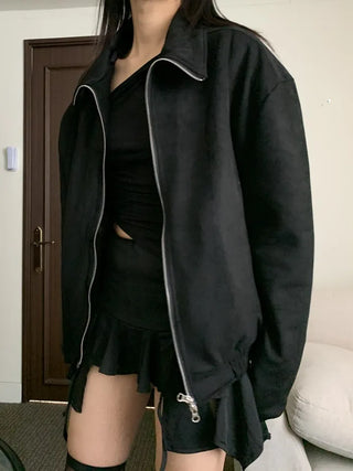 Suede Overfit Quilted Jacket