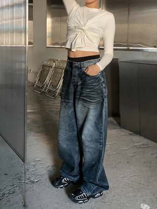 Mud Dirty Oil Cat Brush Wash Denim Pants