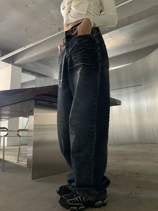 Mud Dirty Oil Cat Brush Wash Denim Pants