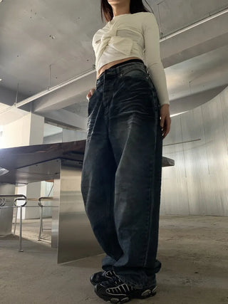 Mud Dirty Oil Cat Brush Wash Denim Pants