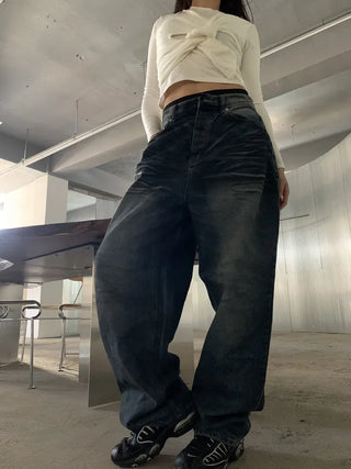 Mud Dirty Oil Cat Brush Wash Denim Pants