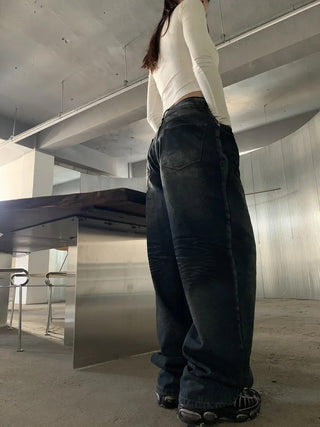 Mud Dirty Oil Cat Brush Wash Denim Pants