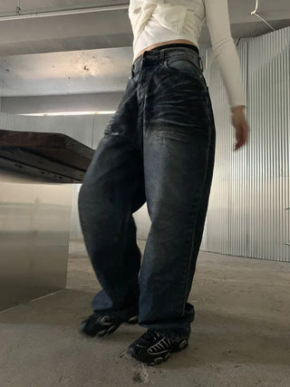 Mud Dirty Oil Cat Brush Wash Denim Pants