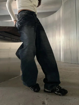 Mud Dirty Oil Cat Brush Wash Denim Pants