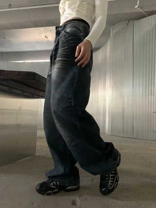 Mud Dirty Oil Cat Brush Wash Denim Pants