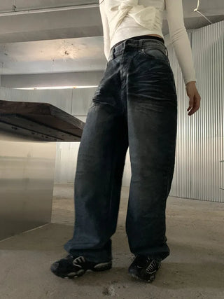 Mud Dirty Oil Cat Brush Wash Denim Pants